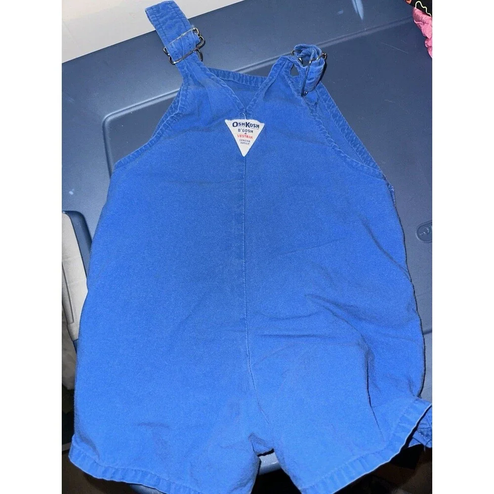 VTG OshKosh B'gosh Shortalls Youth 2T Blue Vestbak Bib Overalls USA Made Stained